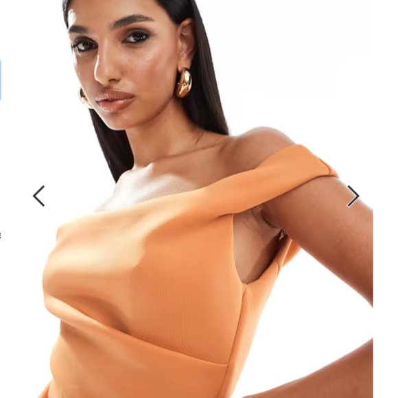 ASOS DESIGN structured bardot pencil midi dress in apricot size m - Picture 3 of 4